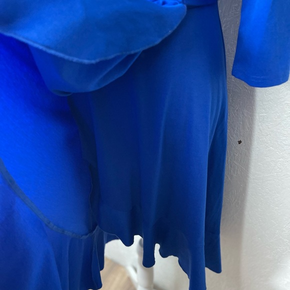 NWT Whimsy Wrap Dress Cobalt Blue Ruffle Hem Flowy 3/4 Sleeves Size Small - Picture 7 of 11